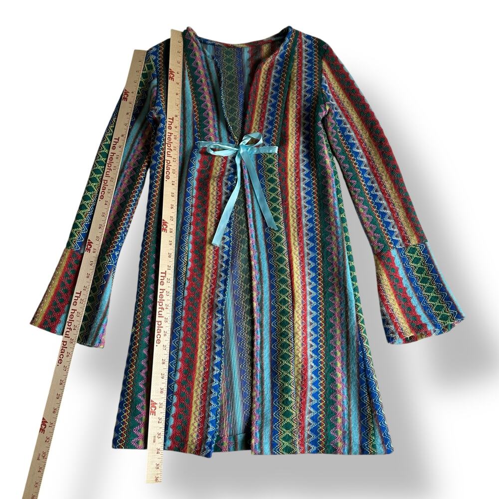 Vintage Psychedelic Knit Duster Cardigan Rainbow ZigZag Stripe Bell Sleeve XS-S - Picture 3 of 4